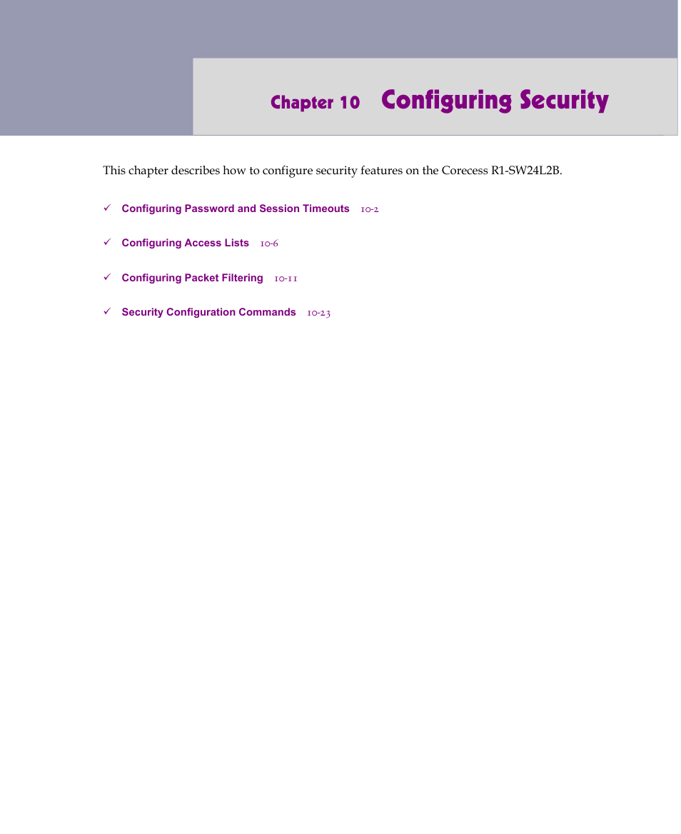 Configuring security, Chapter 10 | ATL Telecom R1-SW Ethernet Switch User Manual | Page 211 / 300