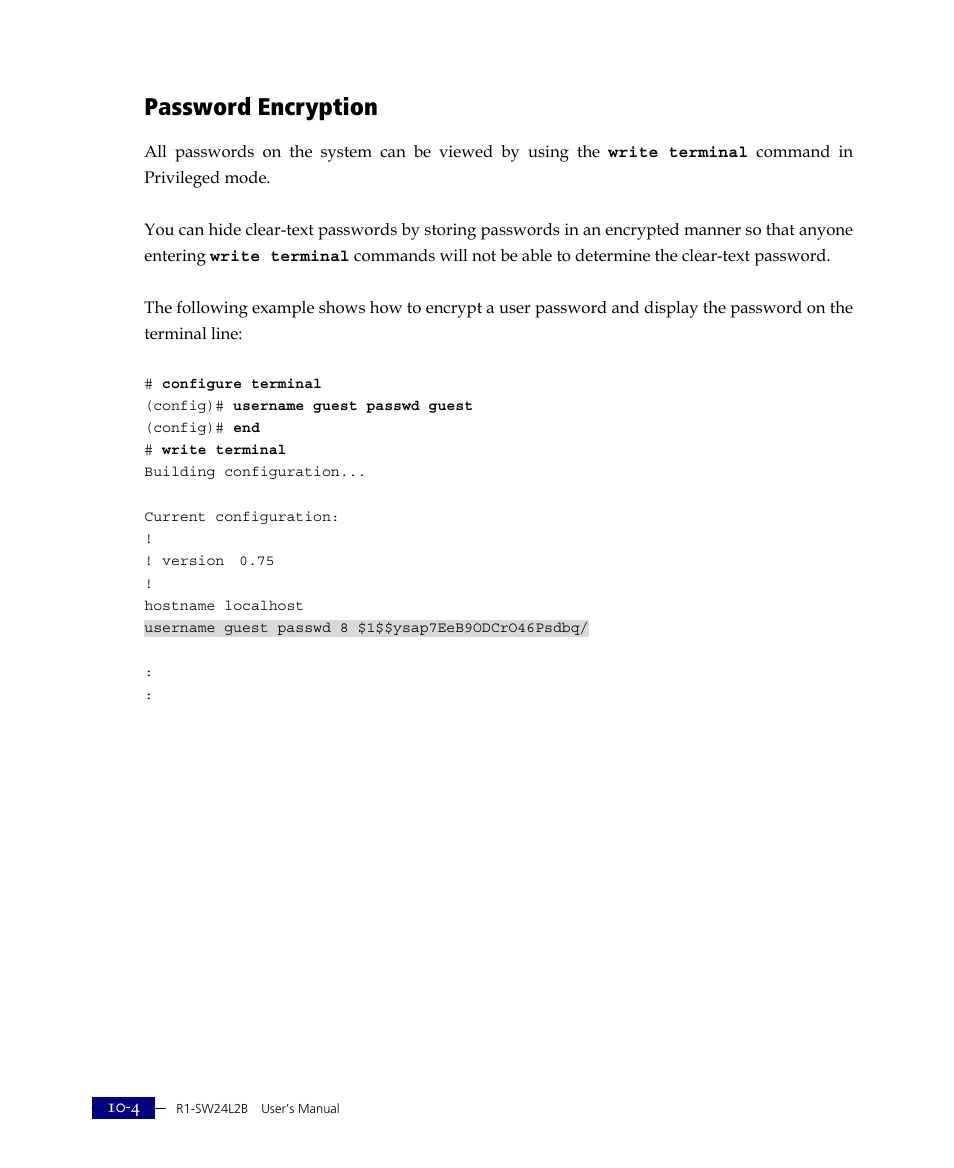Password encryption | ATL Telecom R1-SW Ethernet Switch User Manual | Page 214 / 300