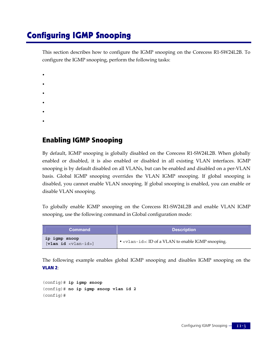 Configuring igmp snooping, Enabling igmp snooping | ATL Telecom R1-SW Ethernet Switch User Manual | Page 237 / 300