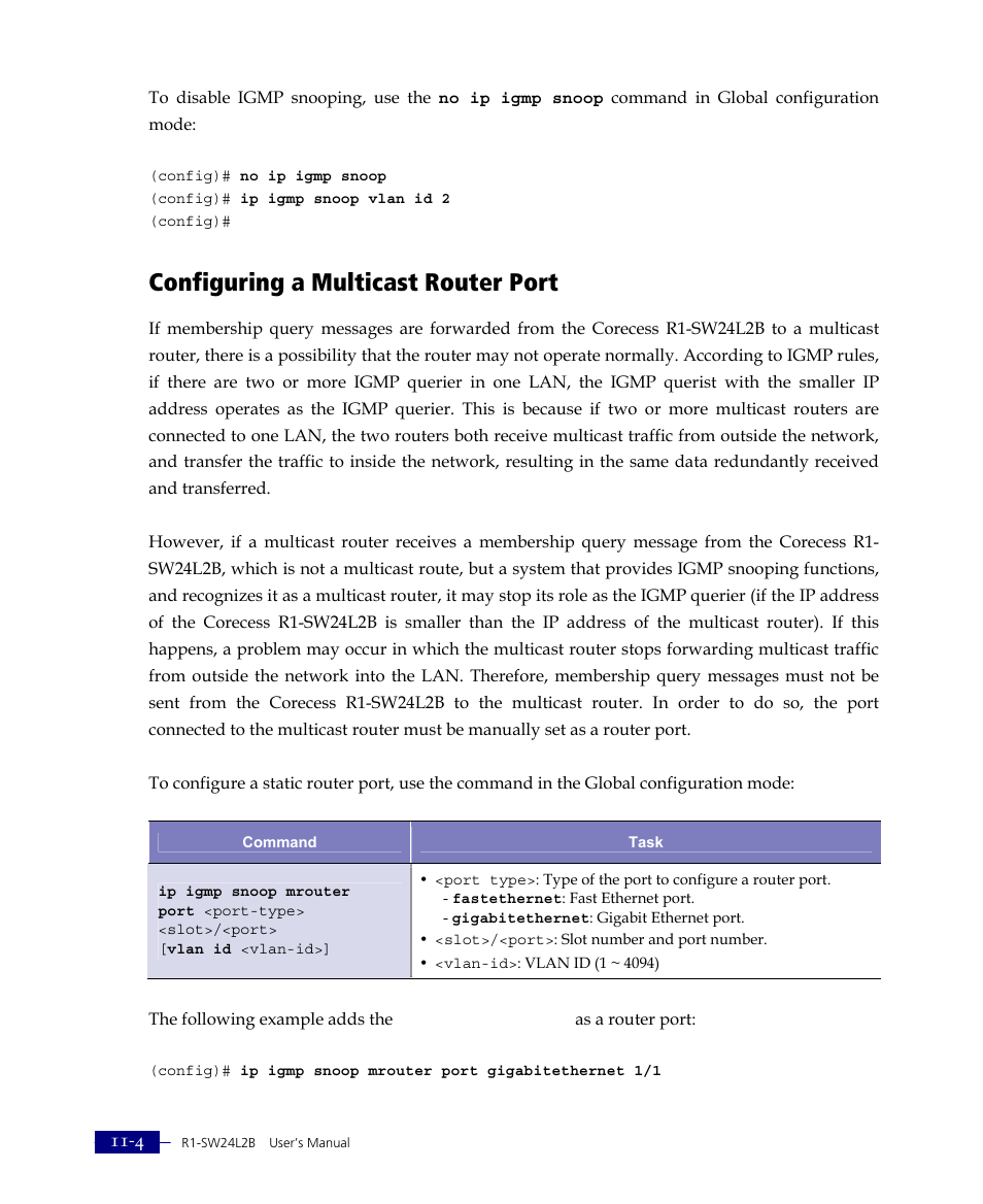 Configuring a multicast router port | ATL Telecom R1-SW Ethernet Switch User Manual | Page 238 / 300