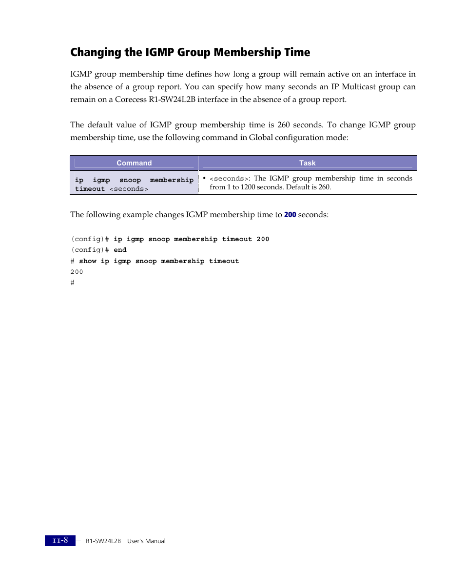 Changing the igmp group membership time | ATL Telecom R1-SW Ethernet Switch User Manual | Page 242 / 300