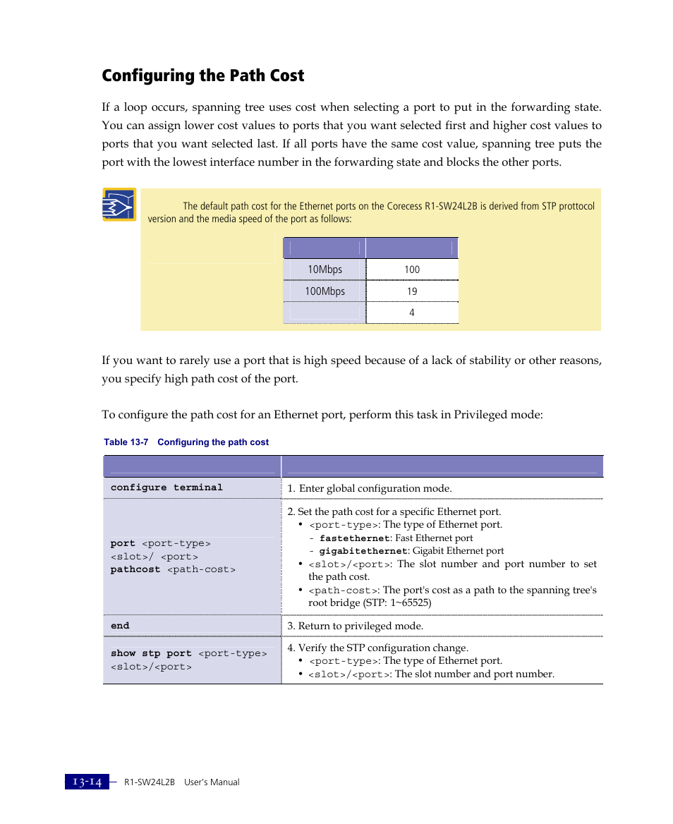 Configuring the path cost | ATL Telecom R1-SW Ethernet Switch User Manual | Page 272 / 300