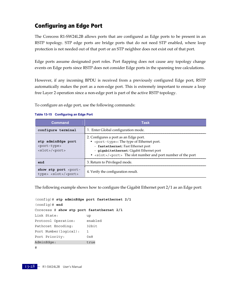 Configuring an edge port | ATL Telecom R1-SW Ethernet Switch User Manual | Page 286 / 300