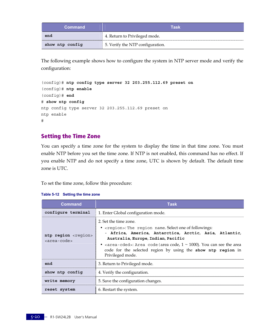 Setting the time zone | ATL Telecom R1-SW Ethernet Switch User Manual | Page 88 / 300