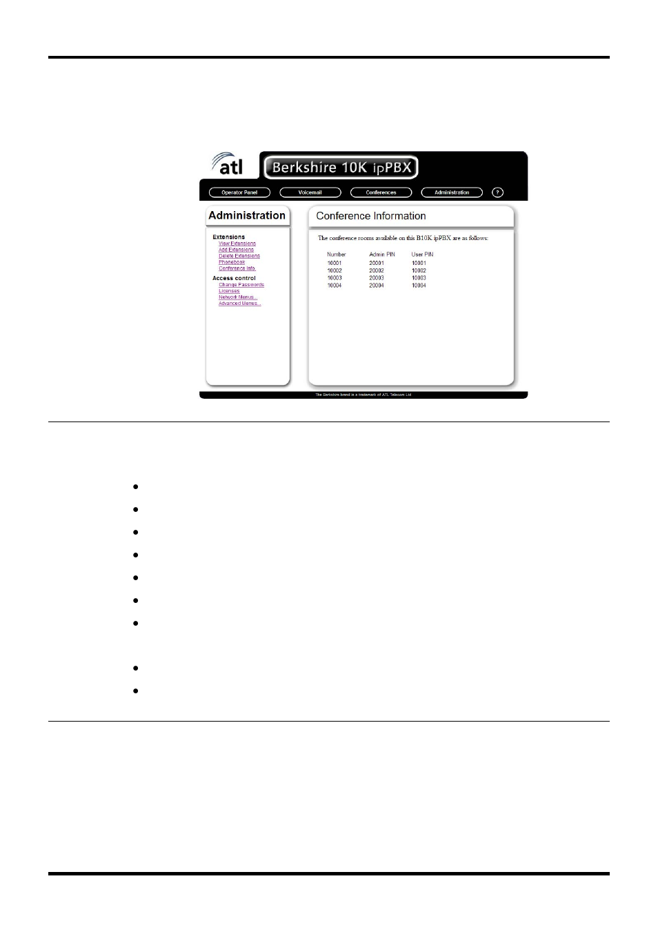 Conference info, Network | ATL Telecom Berkshire 10k User Manual | Page 27 / 42