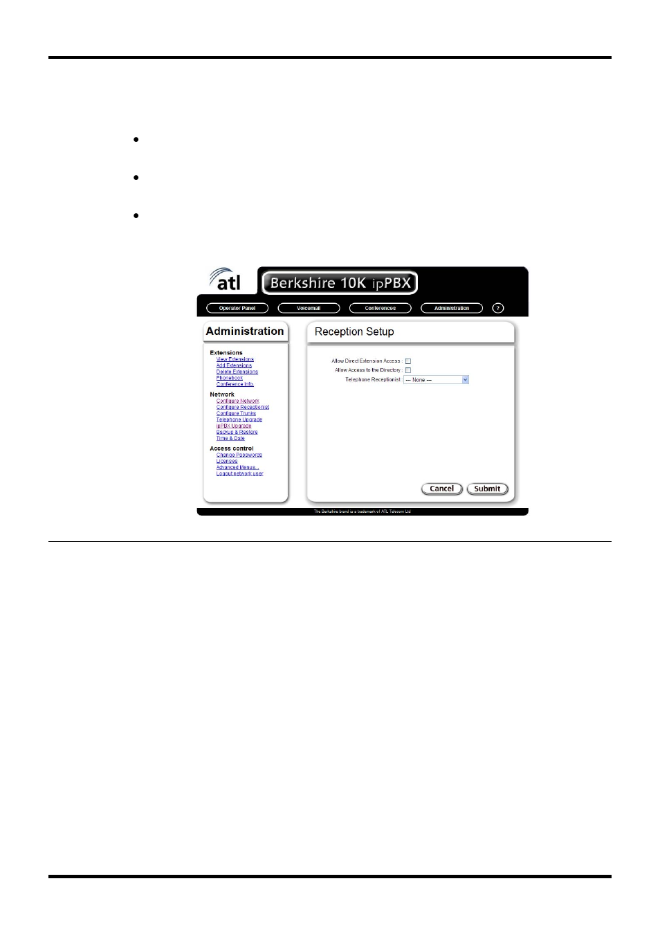 Configure receptionist | ATL Telecom Berkshire 10k User Manual | Page 29 / 42