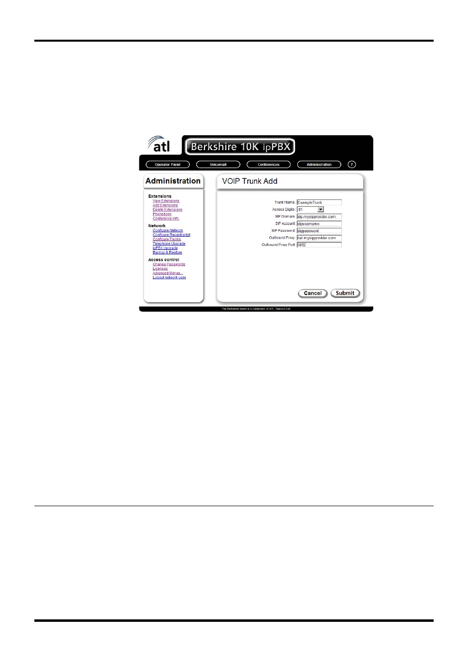 Configure trunks | ATL Telecom Berkshire 10k User Manual | Page 30 / 42