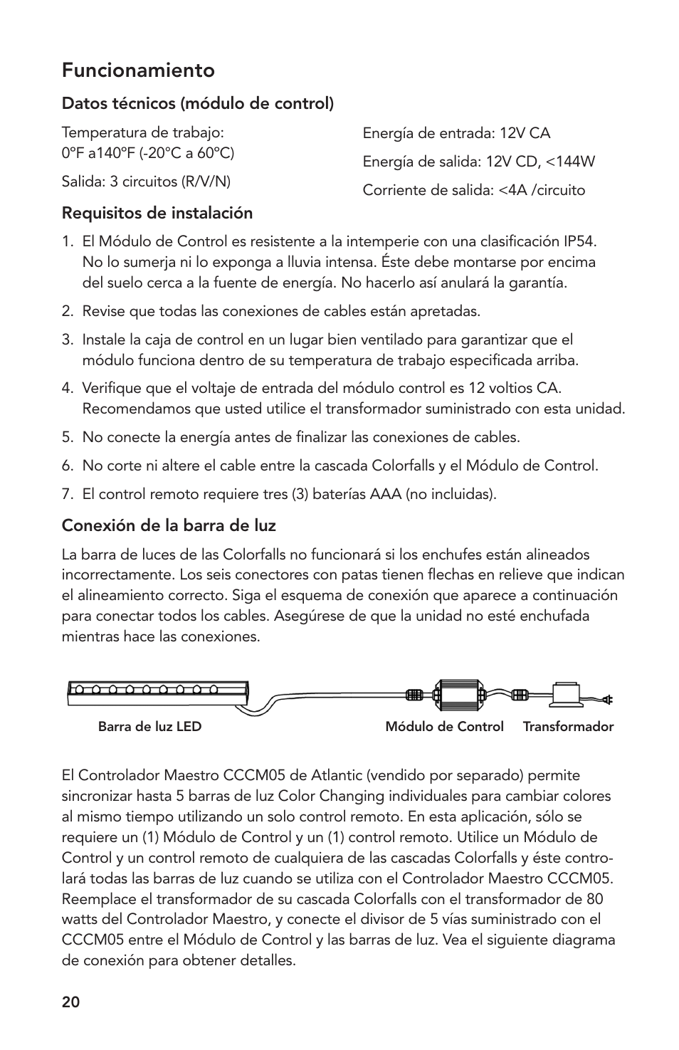 Funcionamiento | Atlantic Water Gardens 6 Color Changing Colorfalls User Manual | Page 20 / 24