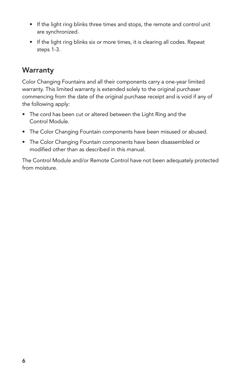 Warranty | Atlantic Water Gardens 18 Color Changing Vase User Manual | Page 6 / 8
