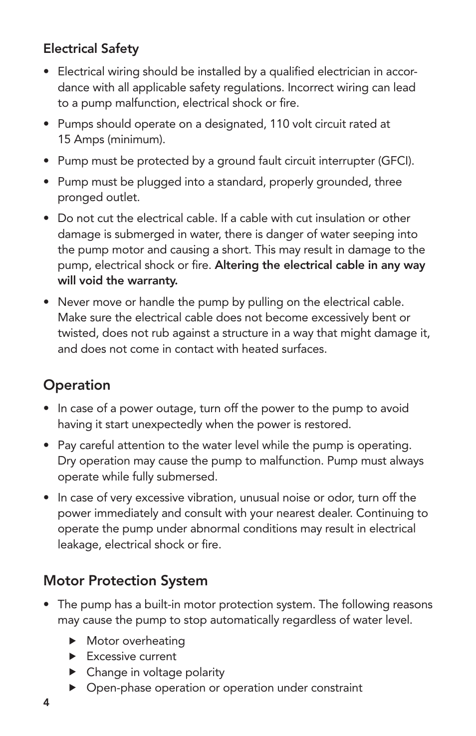 Operation, Motor protection system | Atlantic Water Gardens PAF-20 User Manual | Page 4 / 24