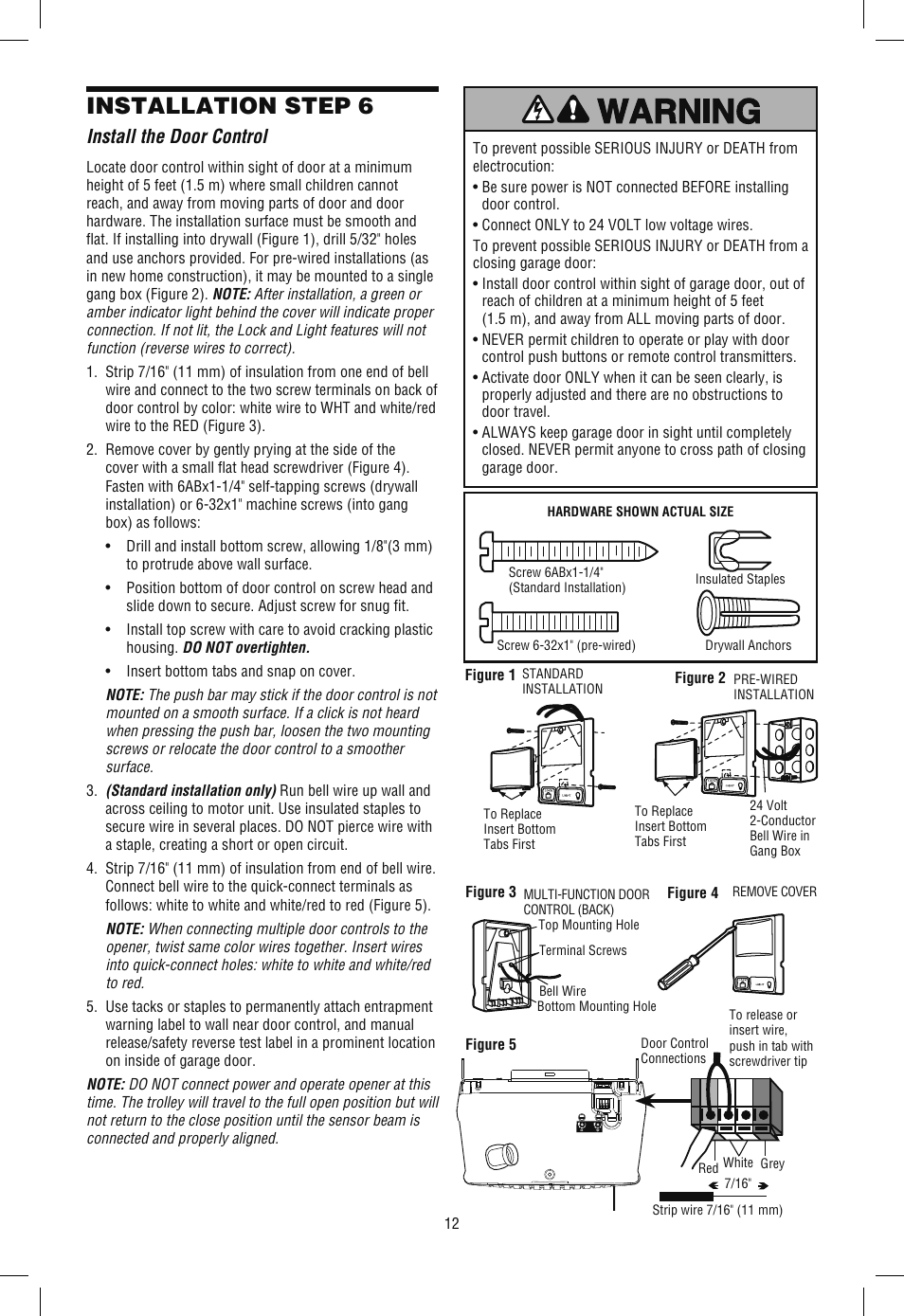 Step 6 install the door control, Installation step 6, Install the door control | Chamberlain SECURITY+ 3265M-267 1/2 HP User Manual | Page 12 / 36