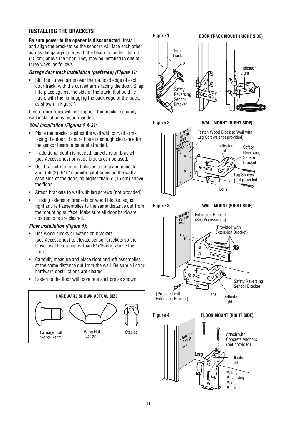 Installing the brackets | Chamberlain SECURITY+ 3265M-267 1/2 HP User Manual | Page 16 / 36