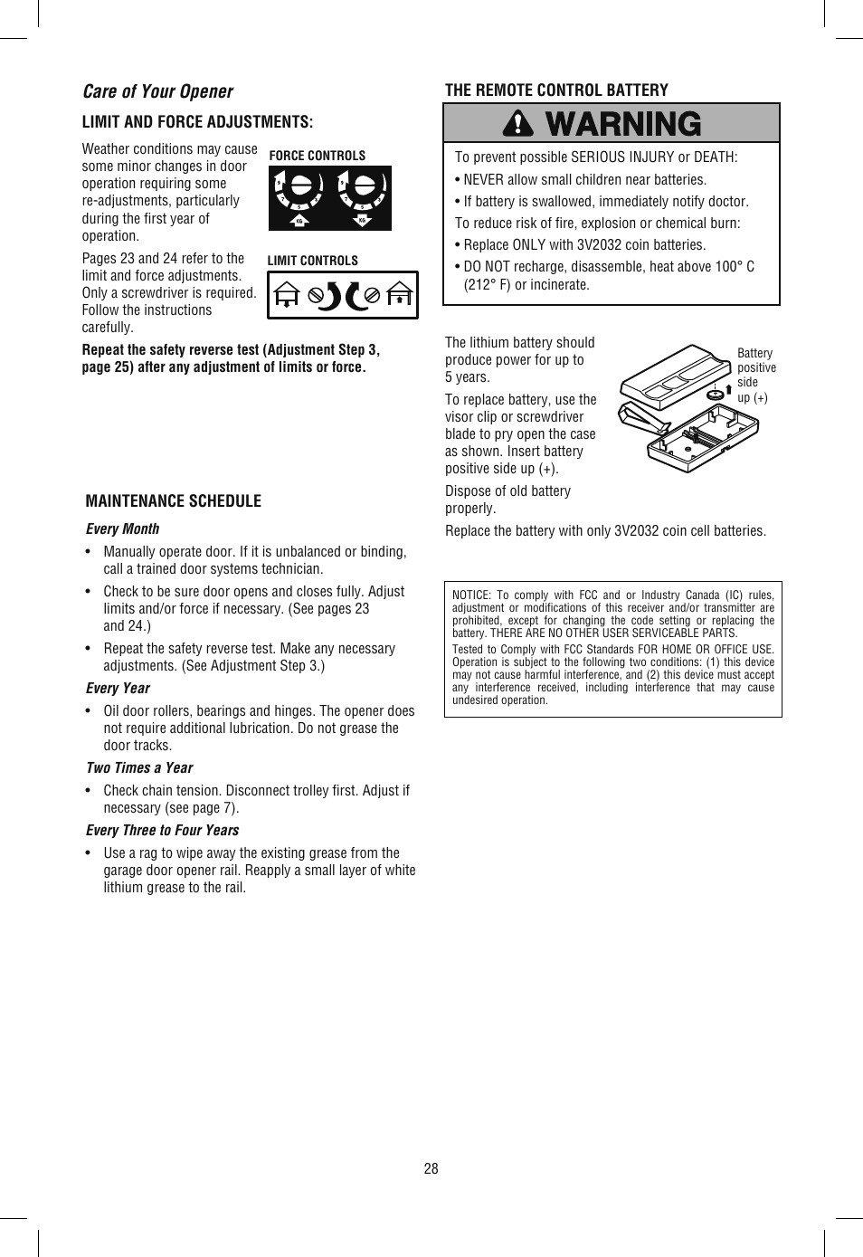 Care of your opener | Chamberlain SECURITY+ 3265M-267 1/2 HP User Manual | Page 28 / 36