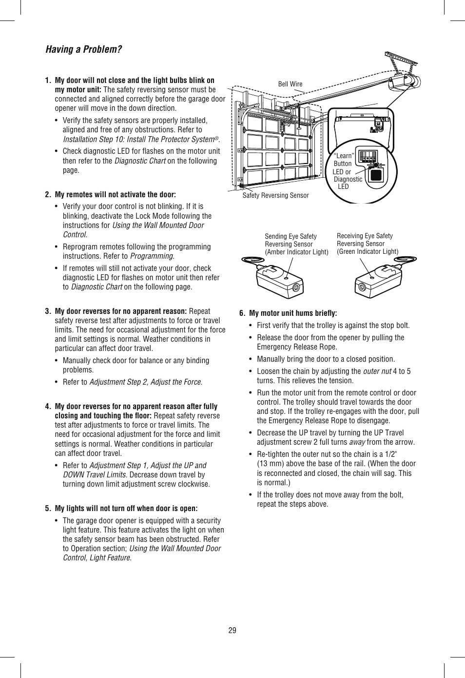 Having a problem | Chamberlain SECURITY+ 3265M-267 1/2 HP User Manual | Page 29 / 36