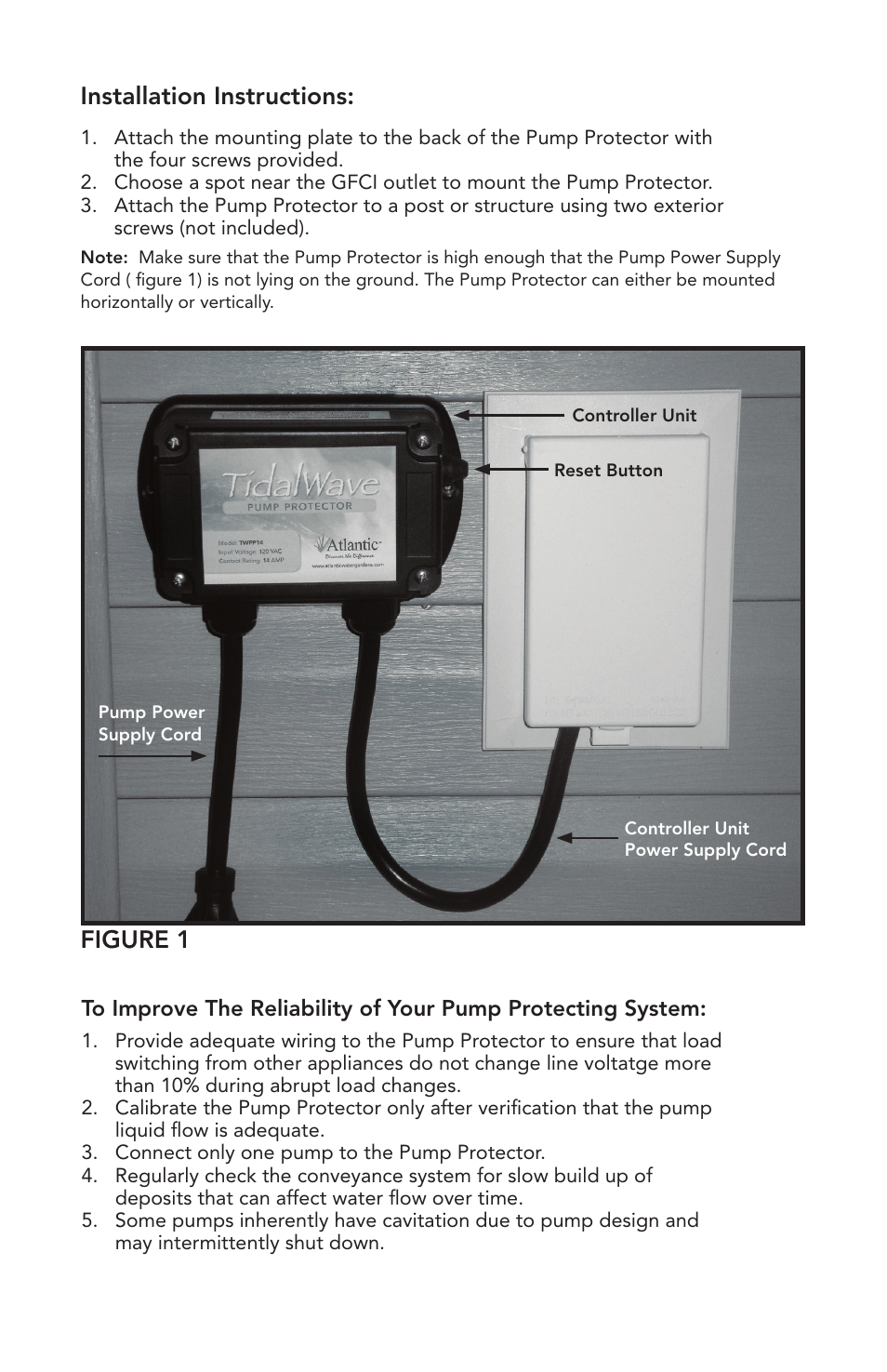 Installation instructions, Figure 1 | Atlantic Water Gardens TidalWave Pump Protector User Manual | Page 3 / 4