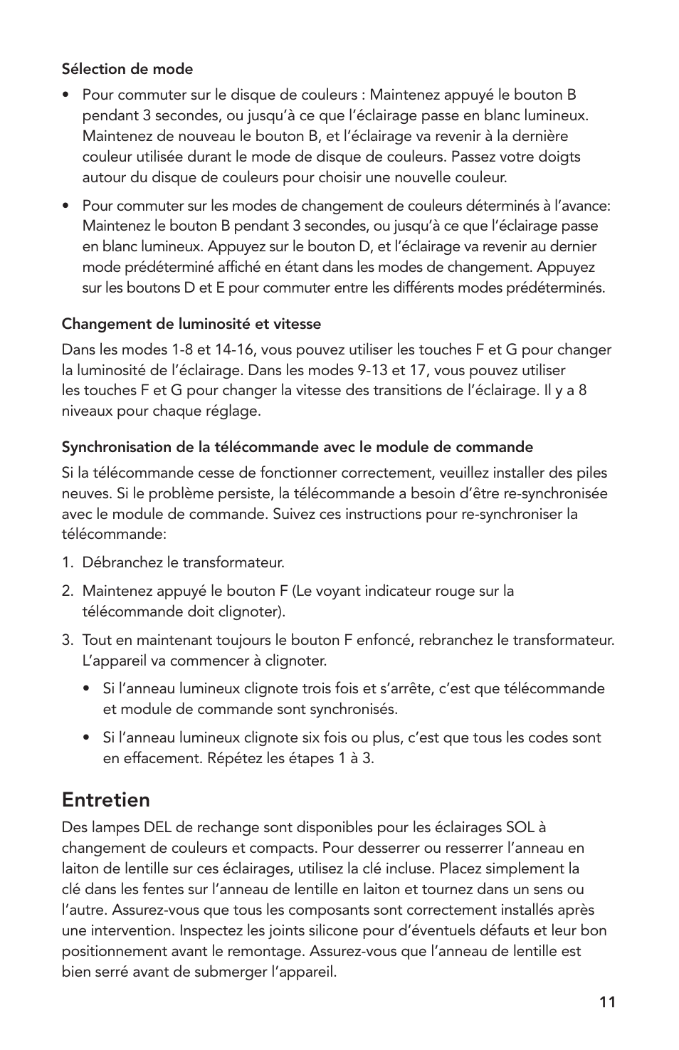 Entretien | Atlantic Water Gardens SOLCC2 User Manual | Page 11 / 20