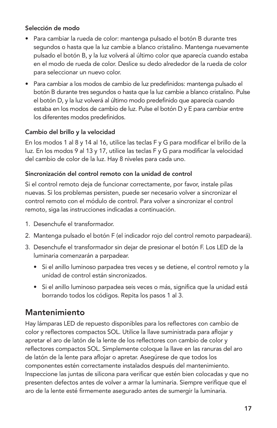 Mantenimiento | Atlantic Water Gardens SOLCC2 User Manual | Page 17 / 20