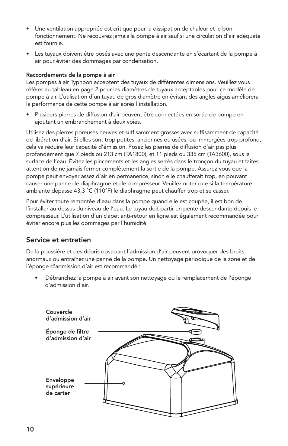 Service et entretien | Atlantic Water Gardens TA1800 User Manual | Page 10 / 20