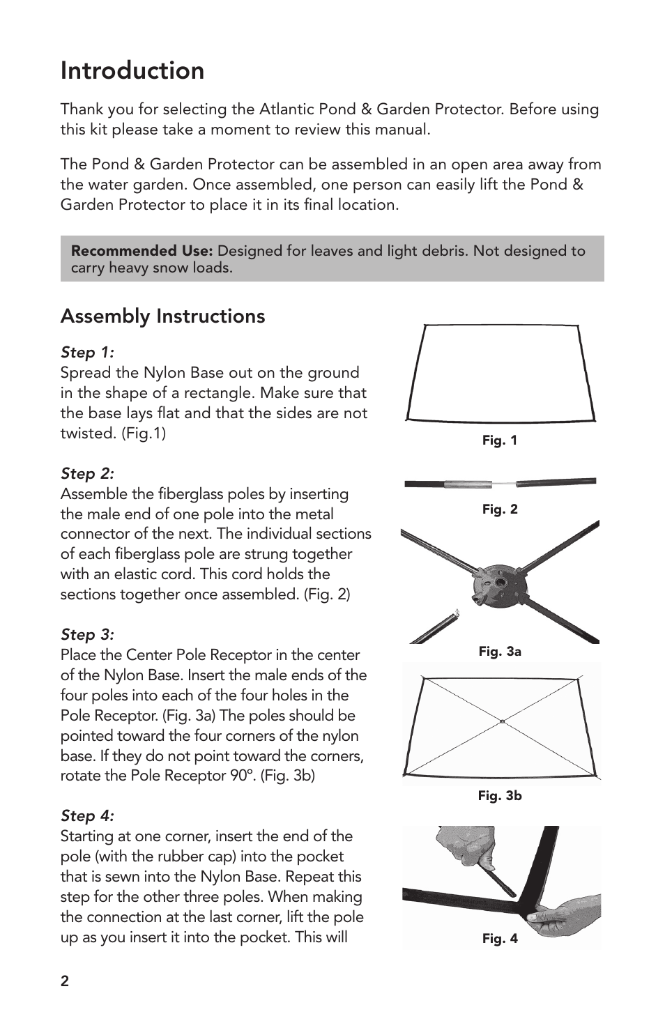 Introduction, Assembly instructions | Atlantic Water Gardens PGPSM - Pond & Garden Protector User Manual | Page 2 / 12