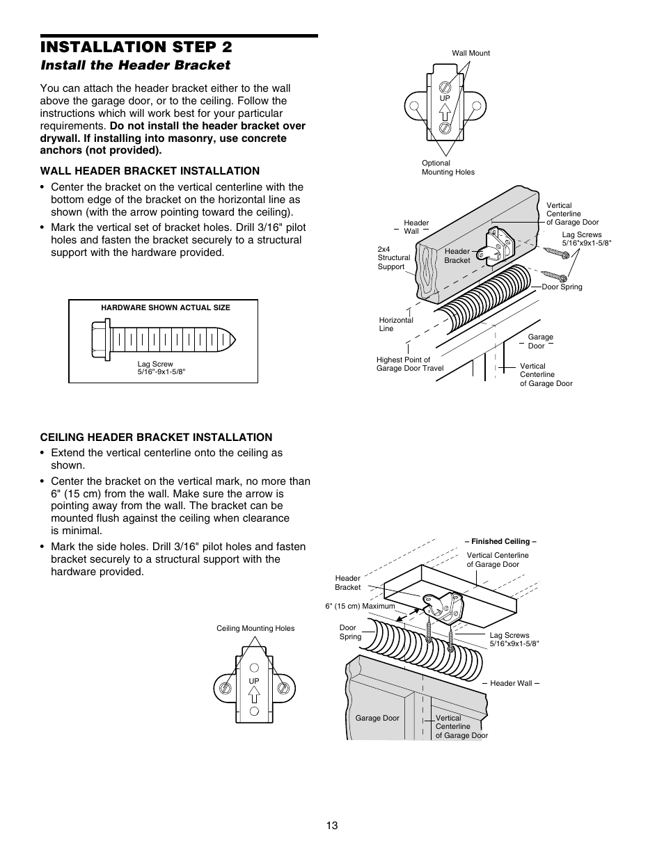 Install the header bracket, Installation step 2 | Chamberlain 248754 User Manual | Page 13 / 44