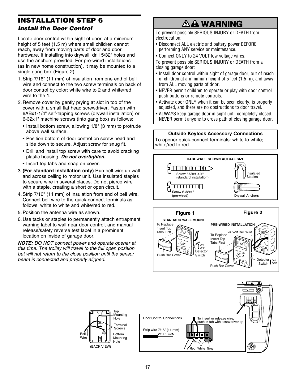 Install the door control, Installation step 6 | Chamberlain 248754 User Manual | Page 17 / 44