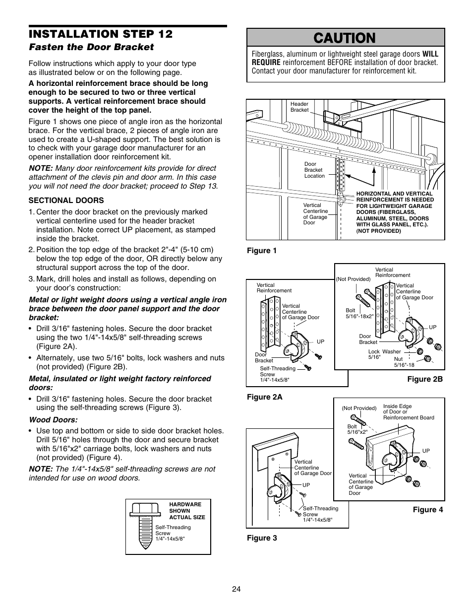 Fasten the door bracket, Installation step 12 | Chamberlain 248754 User Manual | Page 24 / 44