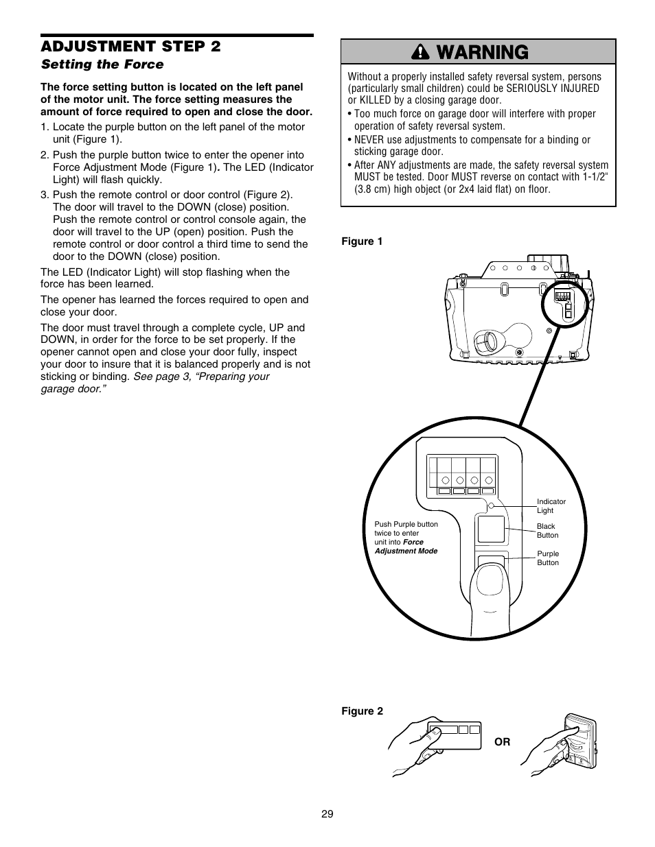 Setting the force, Adjustment step 2 | Chamberlain 248754 User Manual | Page 29 / 44