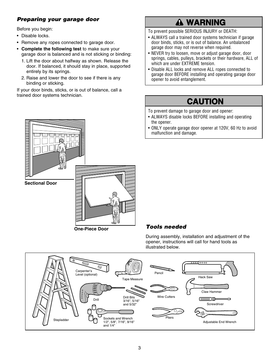 Preparing your garage door, Tools needed | Chamberlain 248754 User Manual | Page 3 / 44