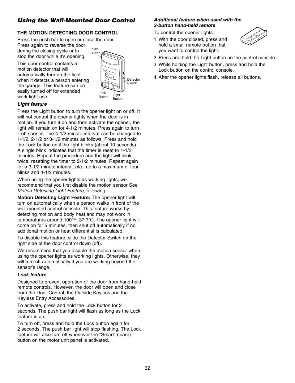 Using the wall-mounted door control | Chamberlain 248754 User Manual | Page 32 / 44