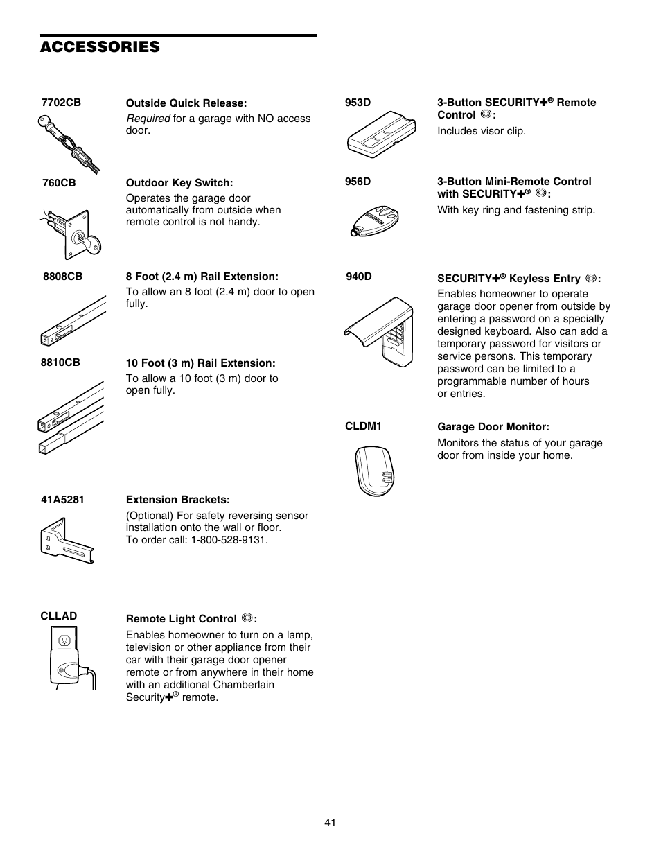 Accessories | Chamberlain 248754 User Manual | Page 41 / 44