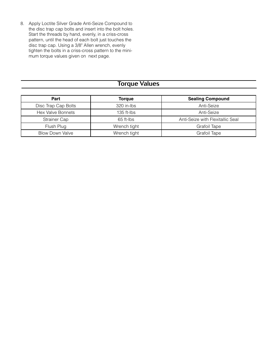 Torque values | Bestobell Steam Total Trap 3HP User Manual | Page 3 / 4