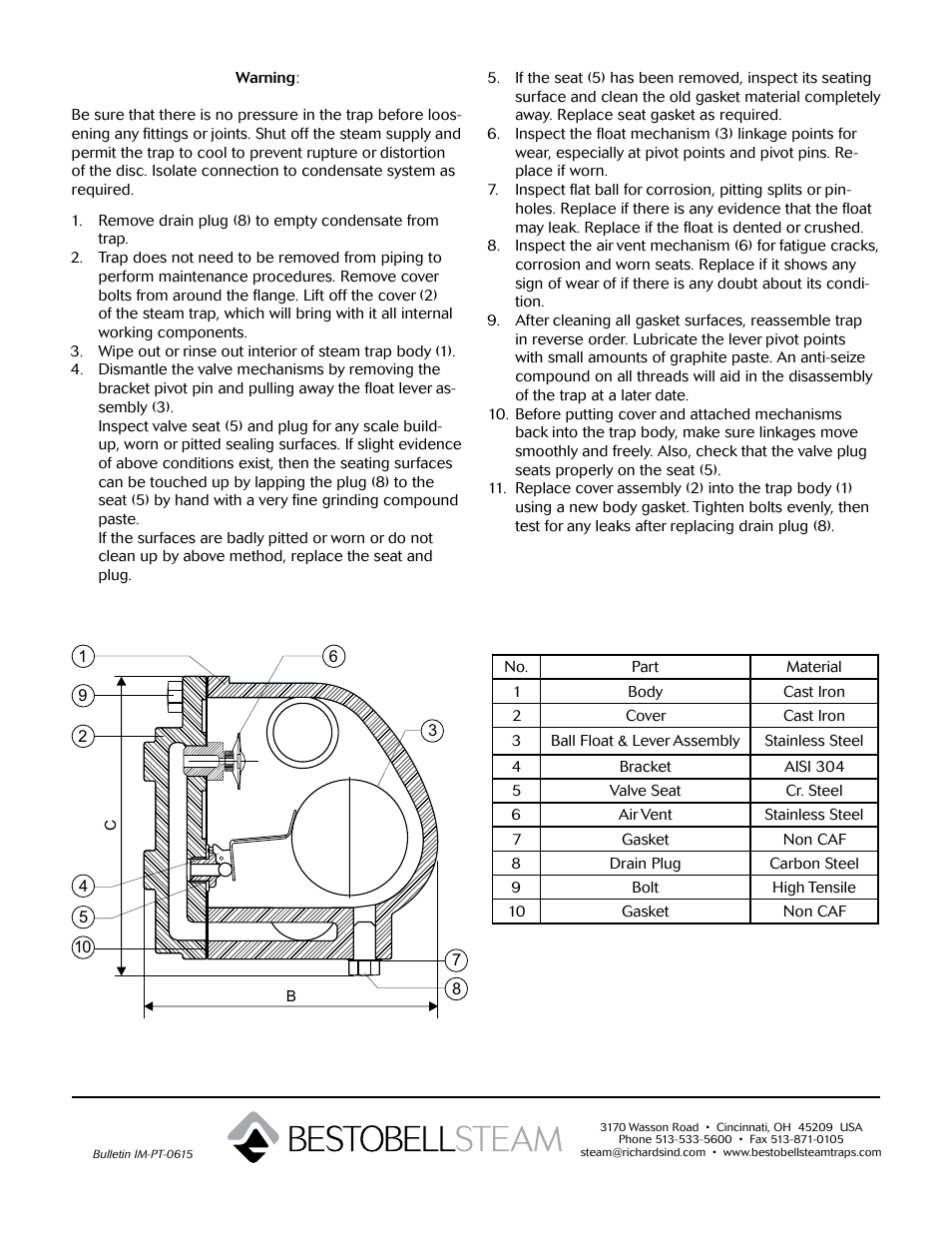 Bestobell Steam PT Series Float & Thermostatic Trap User Manual | Page 2 / 2