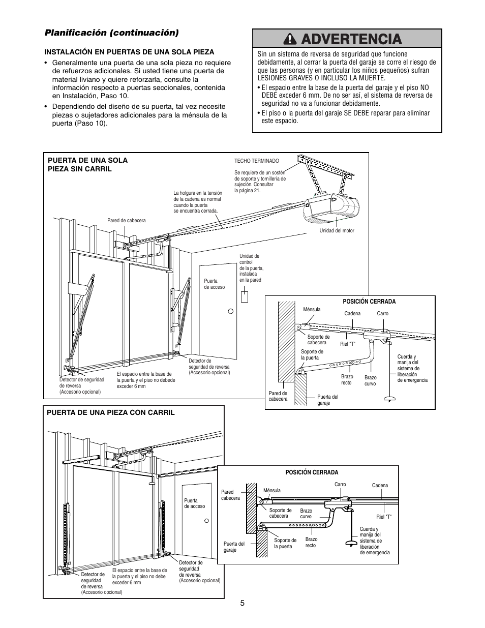 Planificación (continuación) | Chamberlain 1220E FS2 User Manual | Page 45 / 80