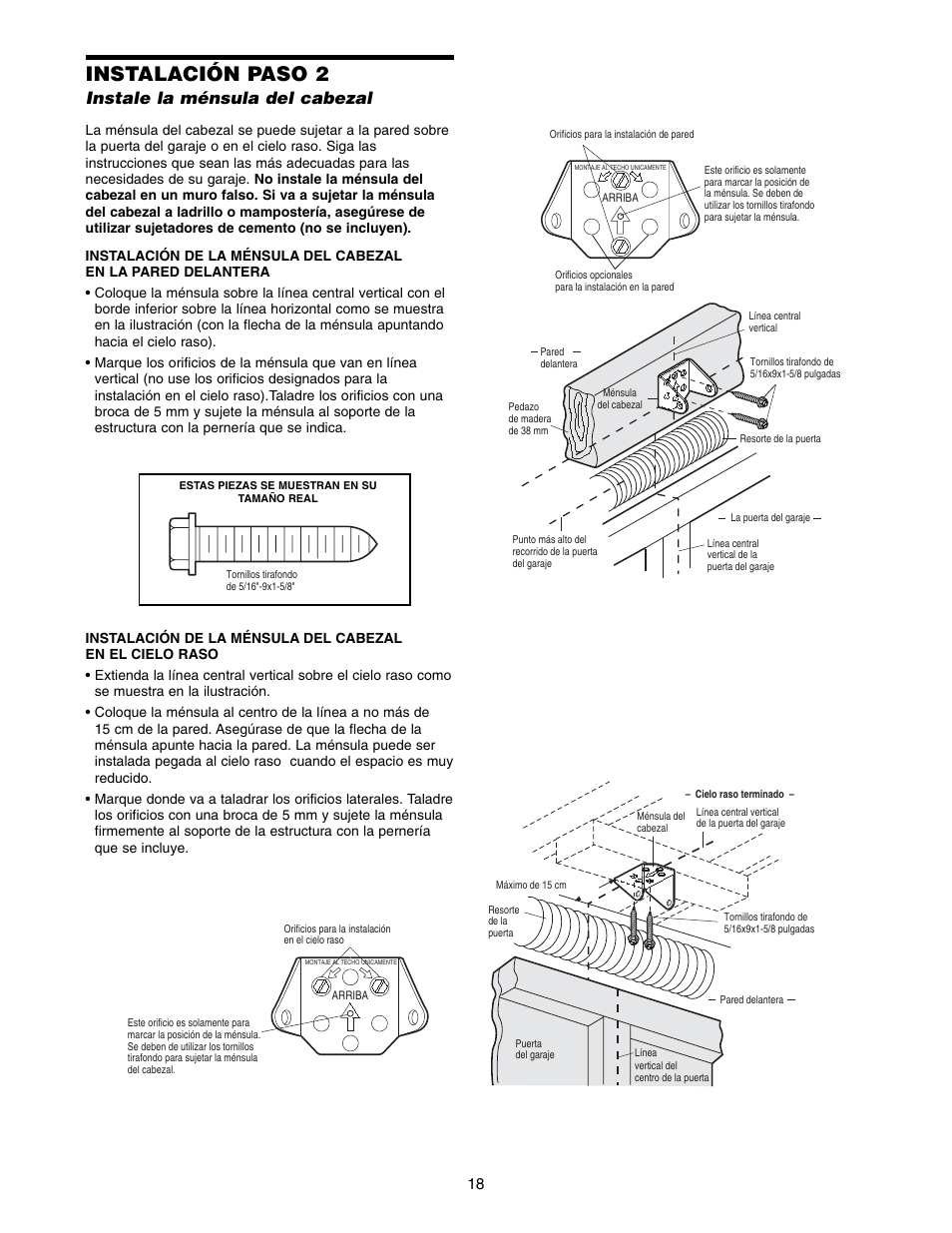 Instalación paso 2, Instale la ménsula del cabezal | Chamberlain 1220E FS2 User Manual | Page 58 / 80