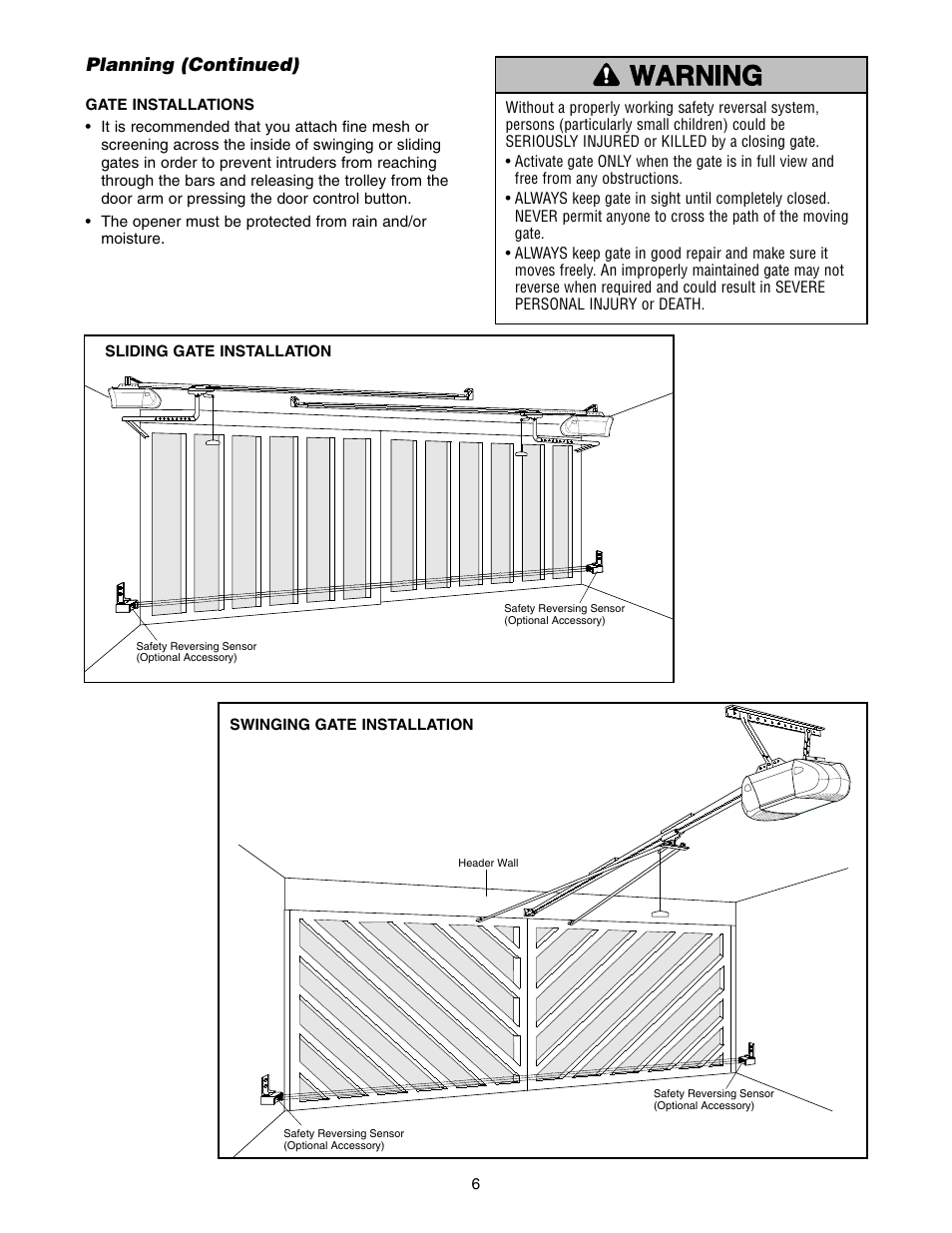 Warning caution warning warning | Chamberlain 1220E FS2 User Manual | Page 6 / 80