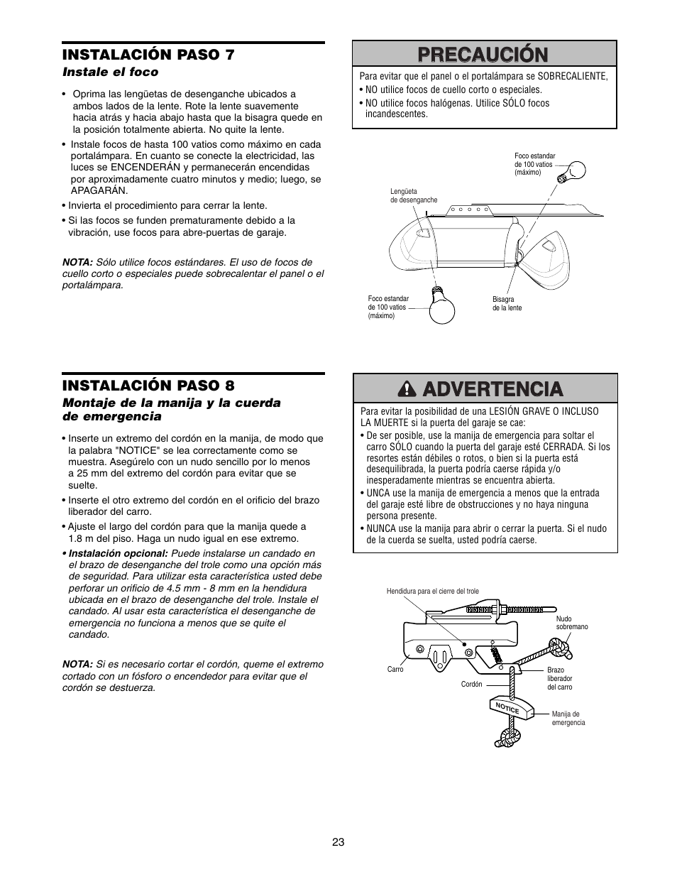 Instalación paso 7, Instalación paso 8 | Chamberlain 1220E FS2 User Manual | Page 63 / 80