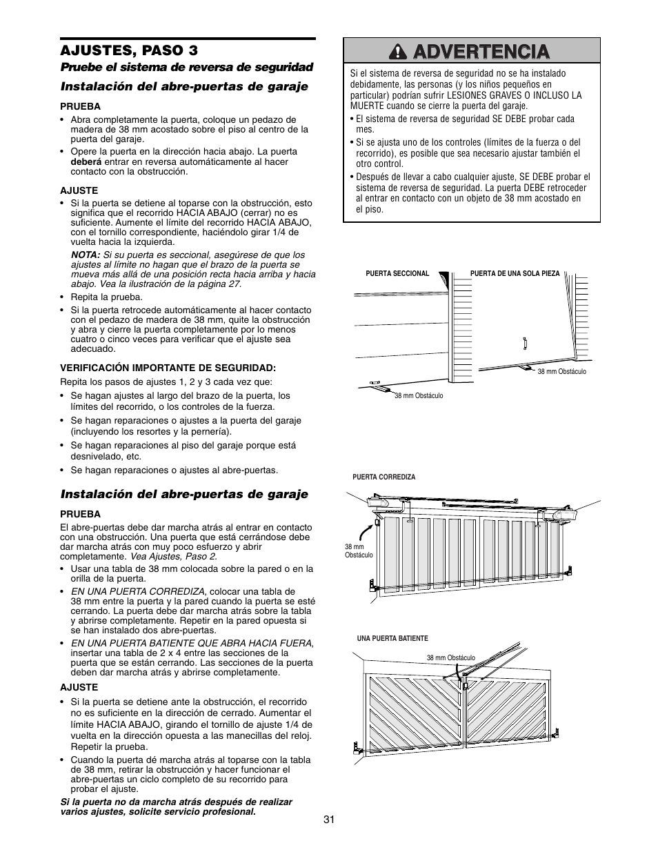 Ajustes, paso 3 | Chamberlain 1220E FS2 User Manual | Page 71 / 80