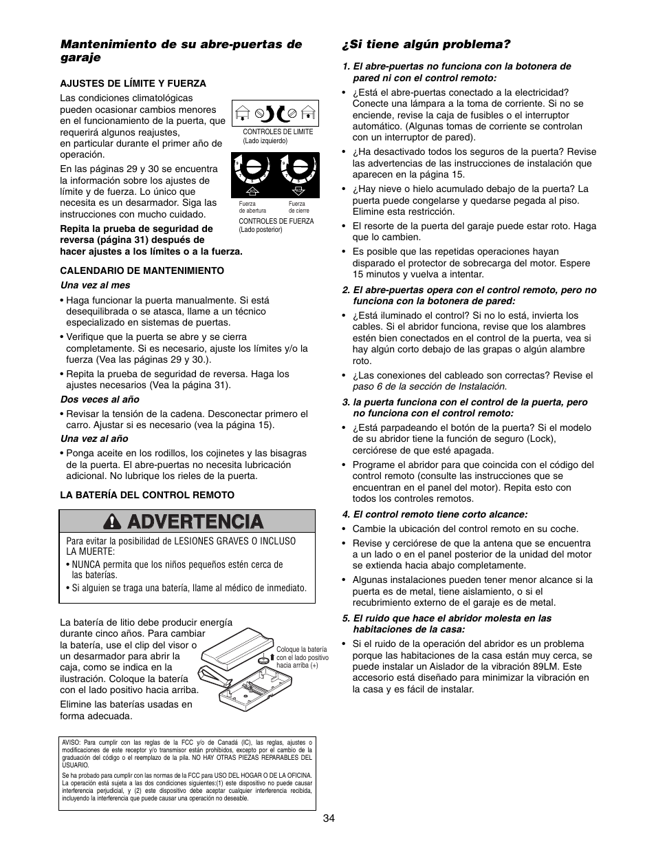 Mantenimiento de su abre-puertas de garaje, Si tiene algún problema | Chamberlain 1220E FS2 User Manual | Page 74 / 80