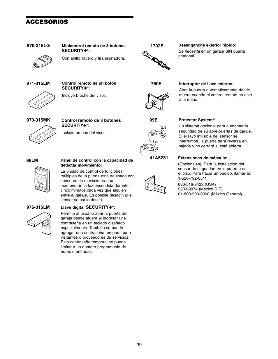 Accesori0s | Chamberlain 1220E FS2 User Manual | Page 79 / 80