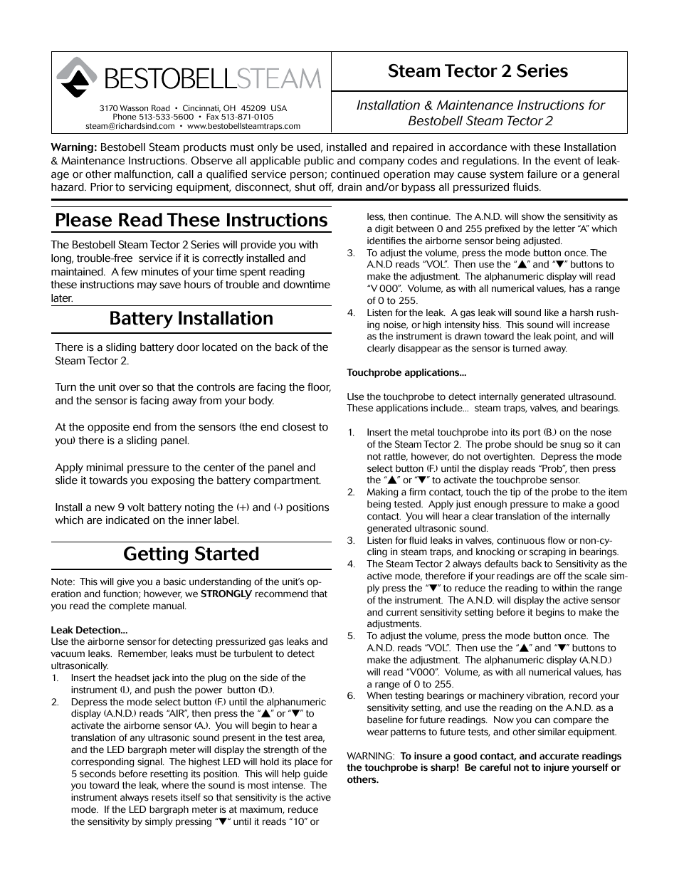 Bestobell Steam Steam-Tector 2 Leak Detection User Manual | 4 pages