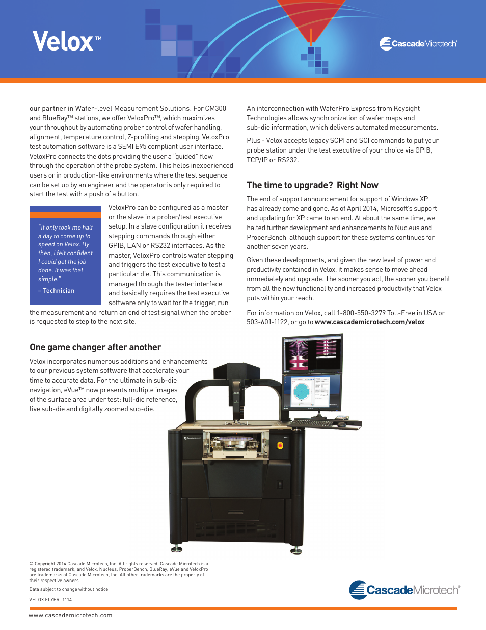 One game changer after another, The time to upgrade? right now | Cascade Microtech Velox Flyer User Manual | Page 2 / 2