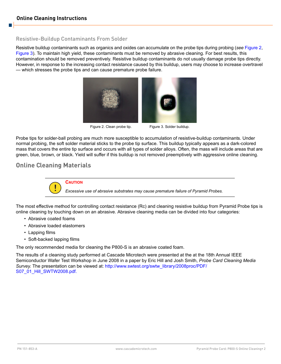Resistive-buildup contaminants from solder, Online cleaning materials | Cascade Microtech P800-S User Manual | Page 2 / 8