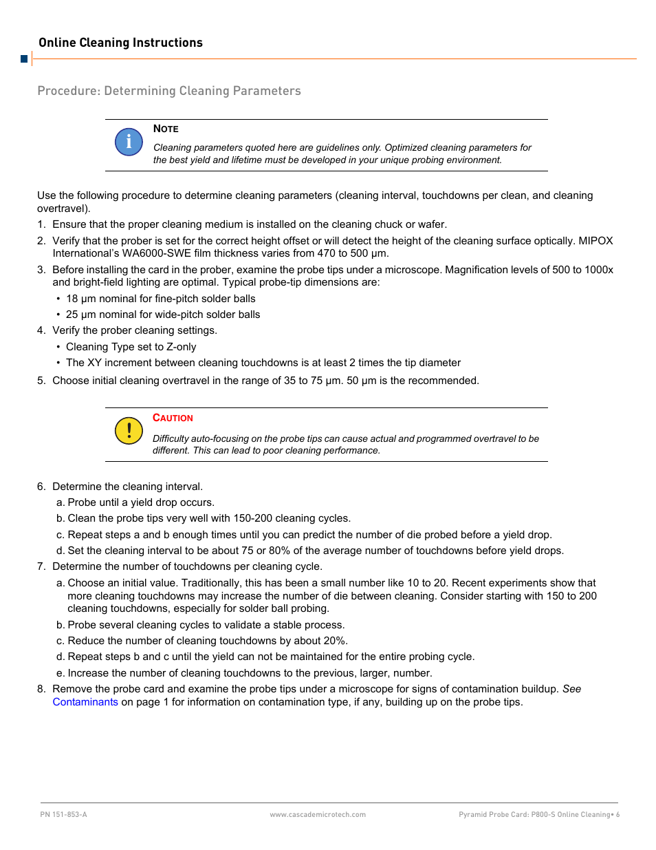 Procedure: determining cleaning parameters | Cascade Microtech P800-S User Manual | Page 6 / 8