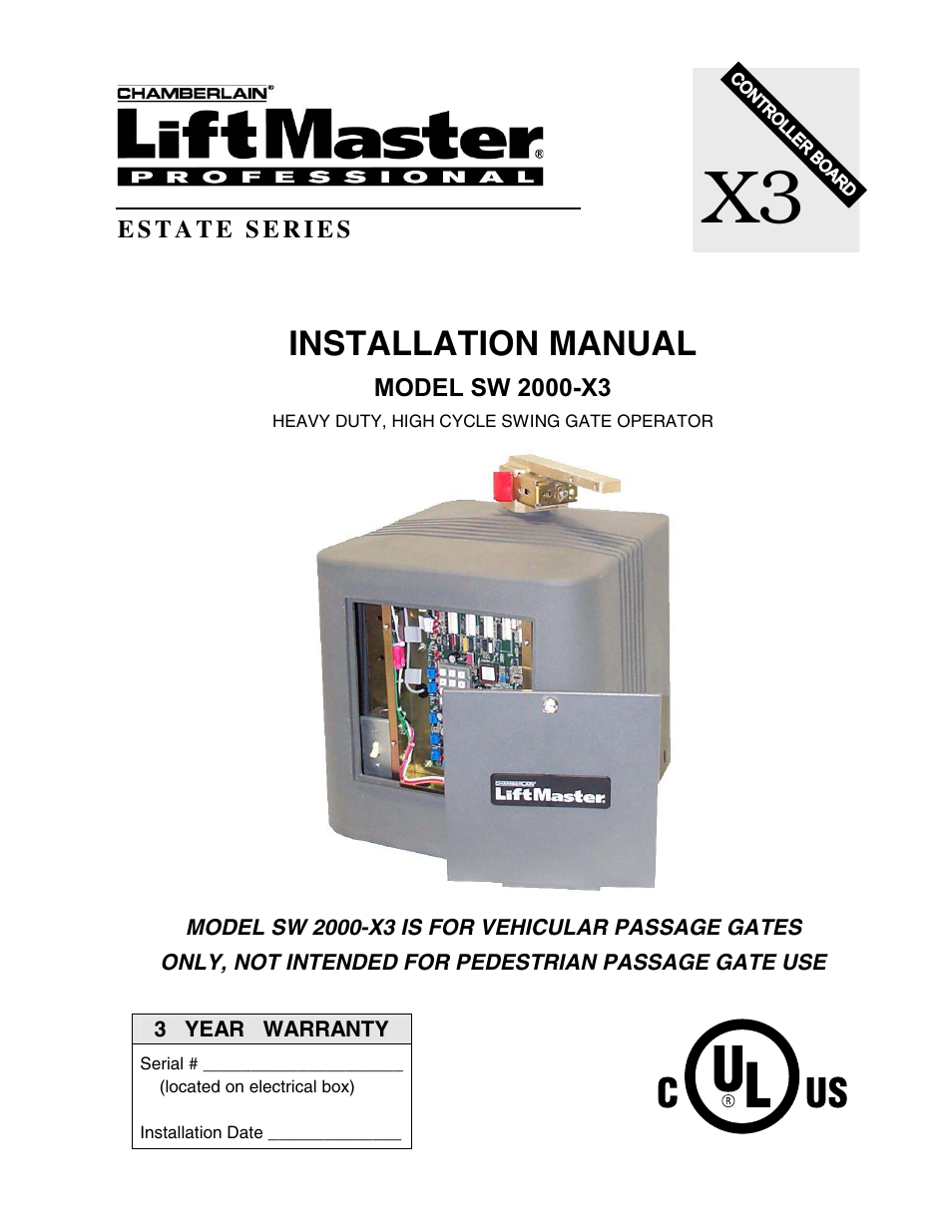 Chamberlain ESTATE SERIES SW 2000-X3 User Manual | 48 pages