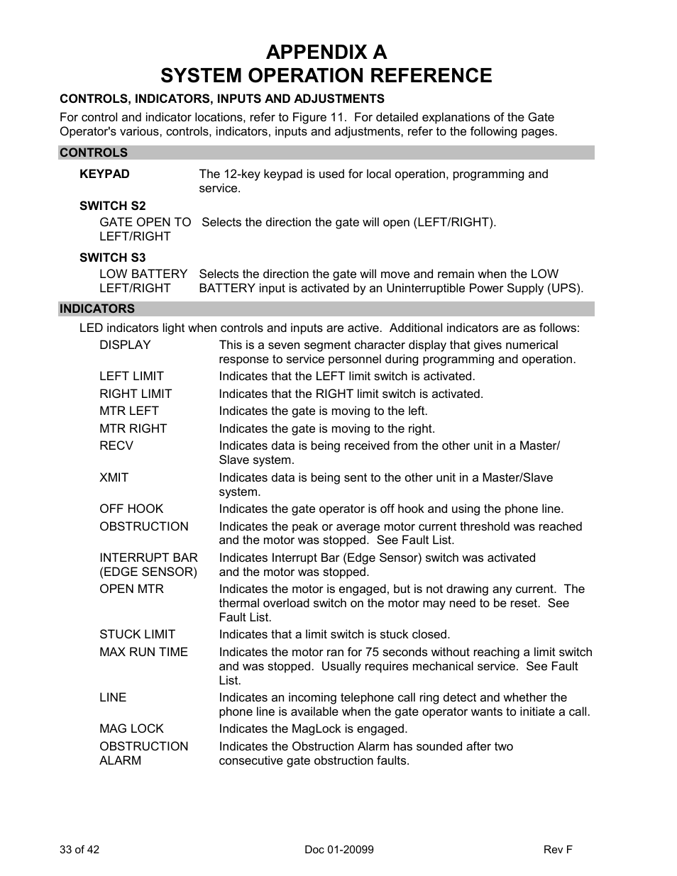 Appendix a system operation reference | Chamberlain ESTATE SERIES SW 2000-X3 User Manual | Page 39 / 48