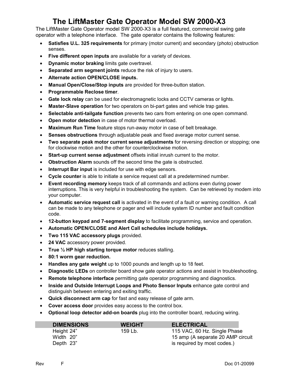 The liftmaster gate operator model sw 2000-x3 | Chamberlain ESTATE SERIES SW 2000-X3 User Manual | Page 5 / 48