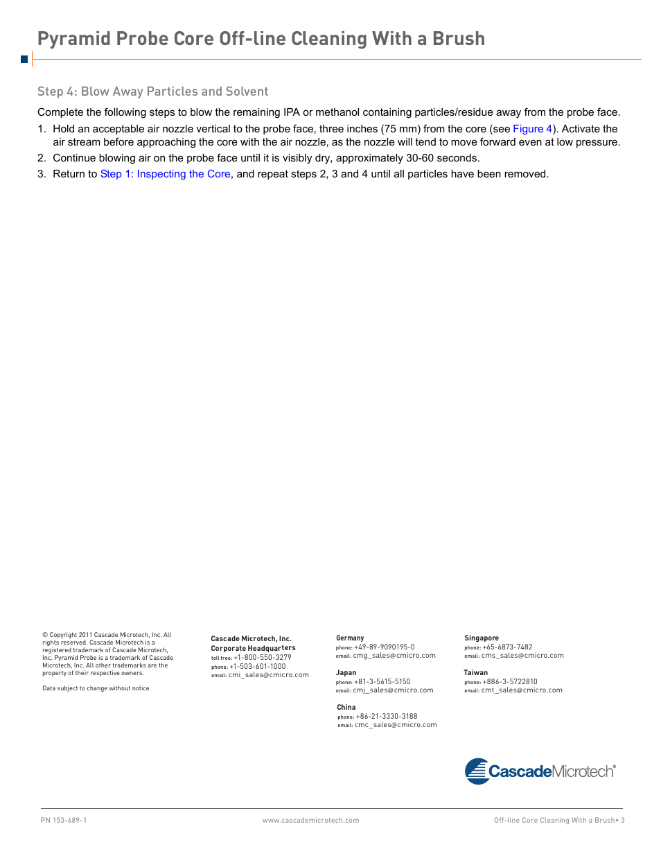 Pyramid probe core off-line cleaning with a brush, Step 4: blow away particles and solvent | Cascade Microtech Pyramid Probes User Manual | Page 3 / 3
