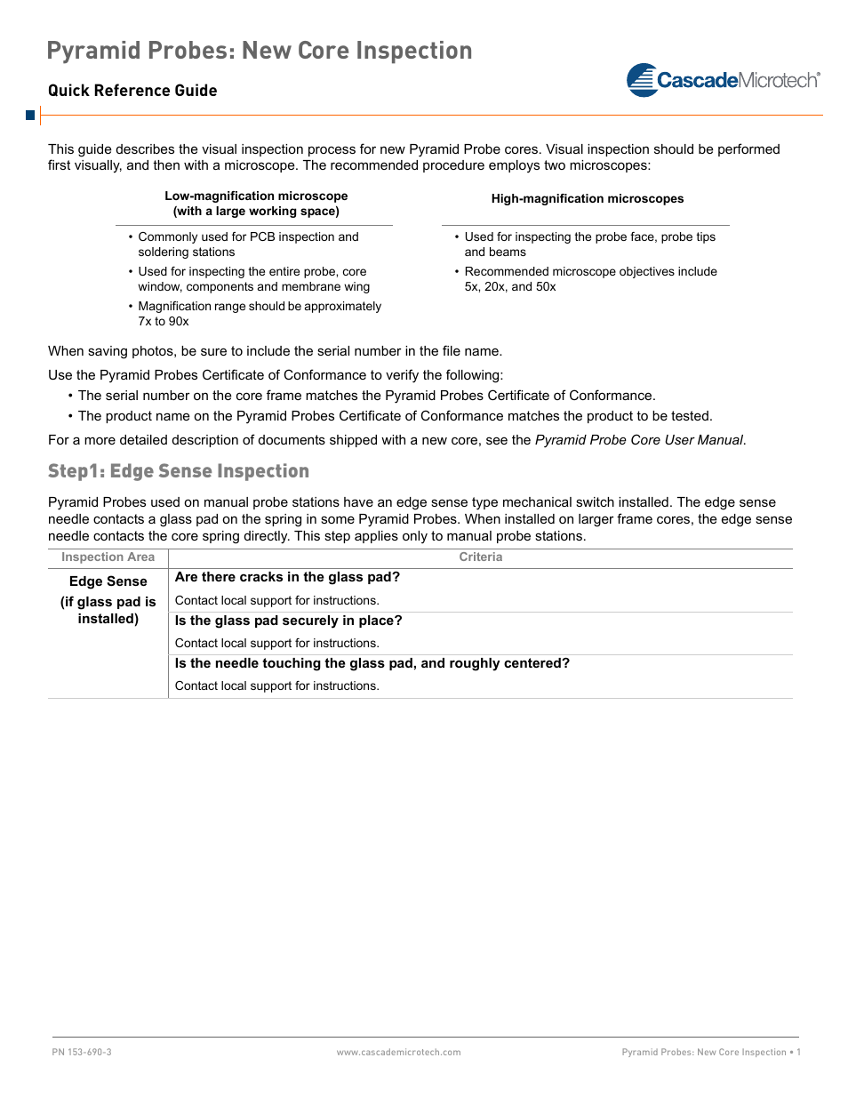Cascade Microtech Pyramid Probes User Manual | 10 pages
