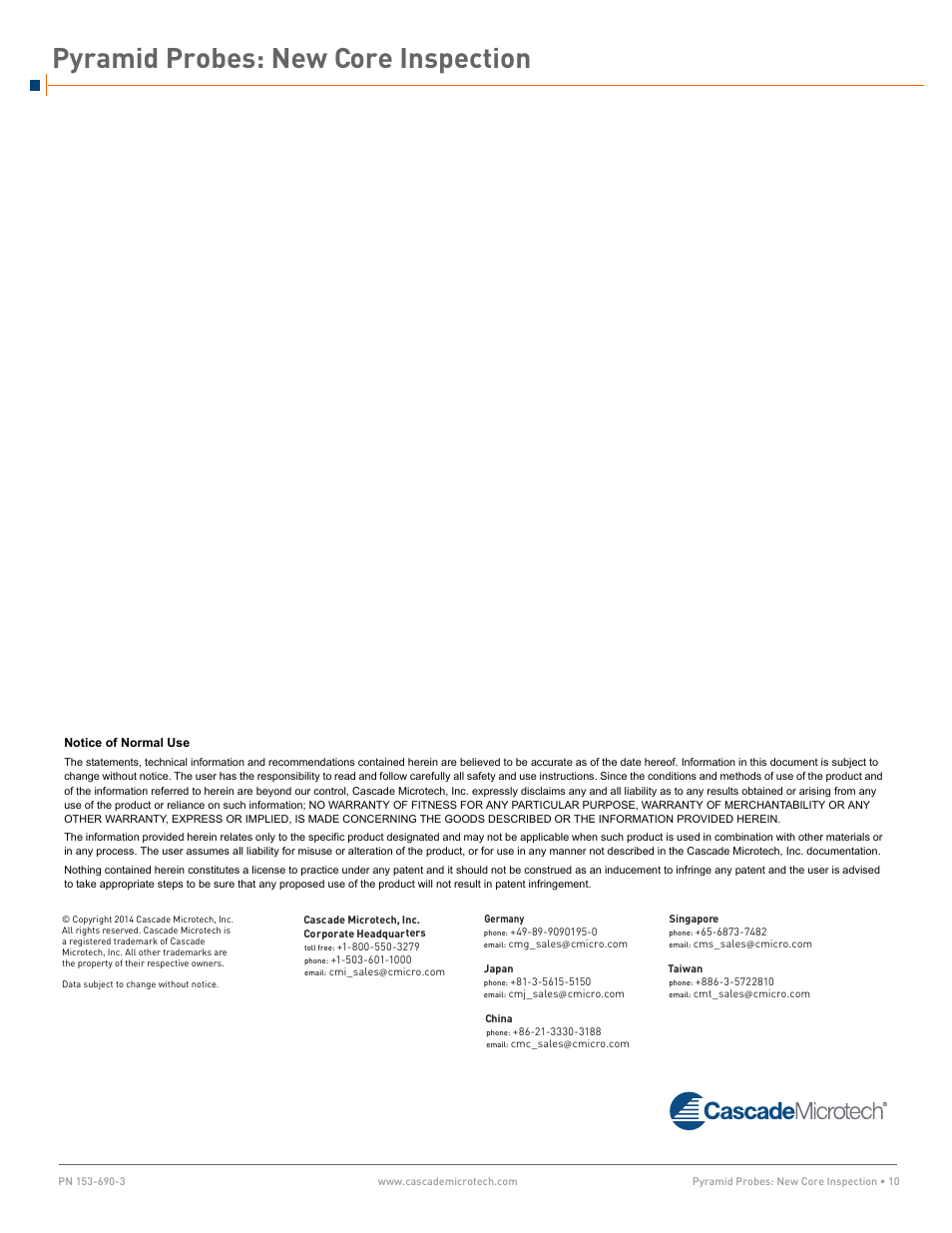 Pyramid probes: new core inspection | Cascade Microtech Pyramid Probes User Manual | Page 10 / 10