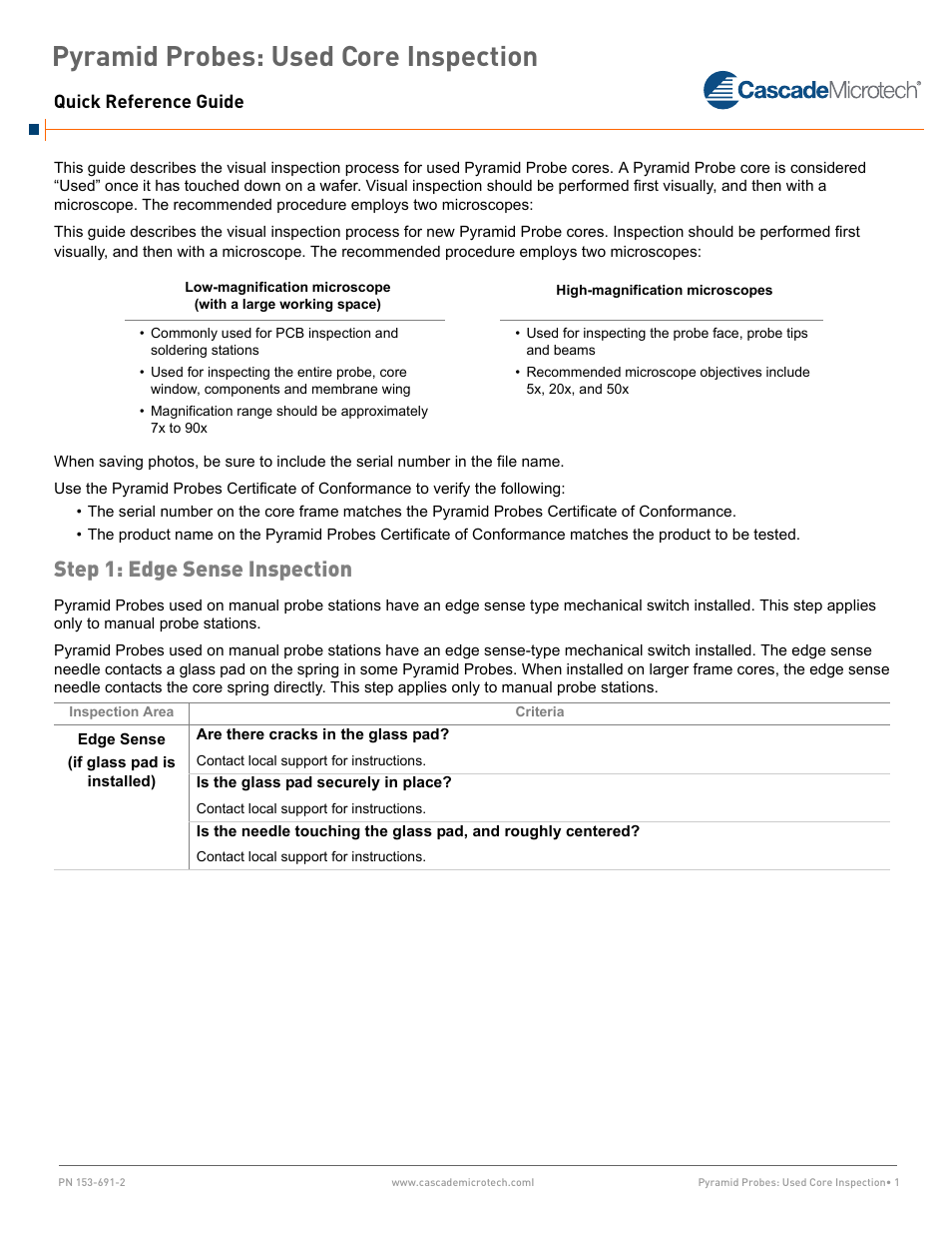 Cascade Microtech Pyramid Probes User Manual | 8 pages